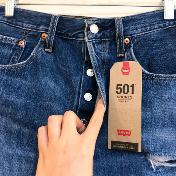 Levi's 501 Distressed High Rise Medium Wash Skinny Denim Shorts Women's 30 NWT - Picture 4 of 8